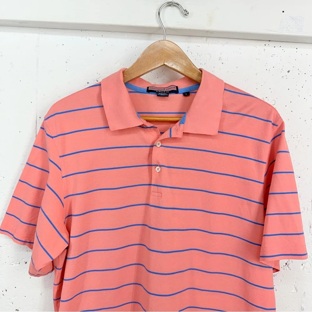 Vineyard Vines Men’s Size Large Pink & Blue Striped Polo Shirt